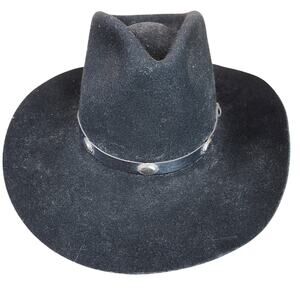 Vtg SILVER SPUR B Bar H CATTLEMAN 100% Wool Felt Black Cowboy Hat Size 6 7/8 USA